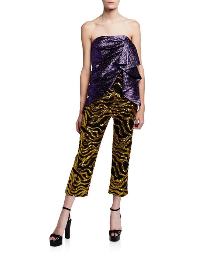 Plisse-bodice Sequined Jumpsuit