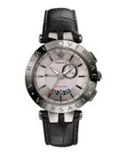 46mm Men's V-race Gmt Alarm Watch W/ Leather