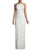 Cutout-back Lace Halter Gown