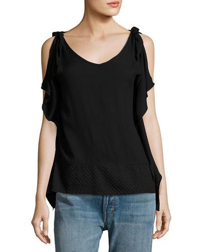 V-neck Flutter-sleeve Tee