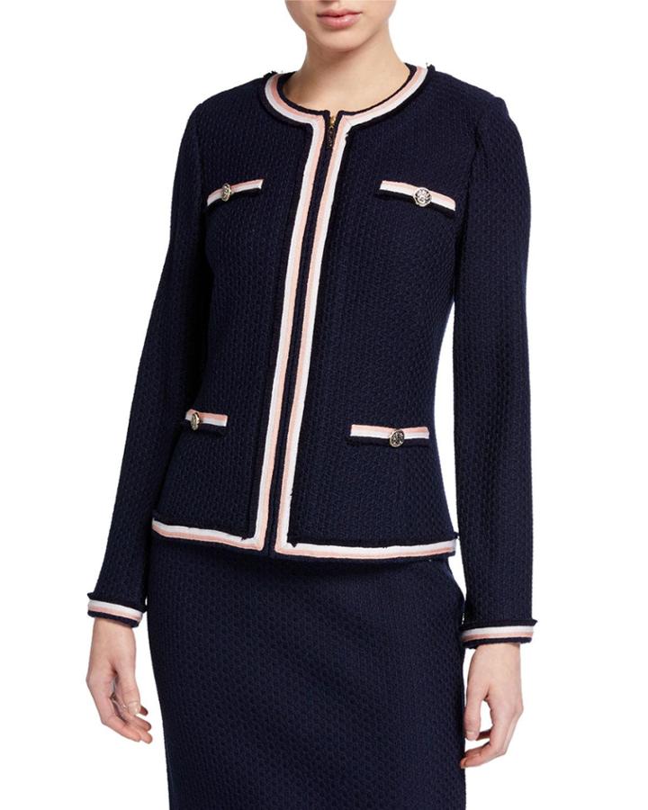 Vertical Mini Loop Striped Fringe Knit Jacket