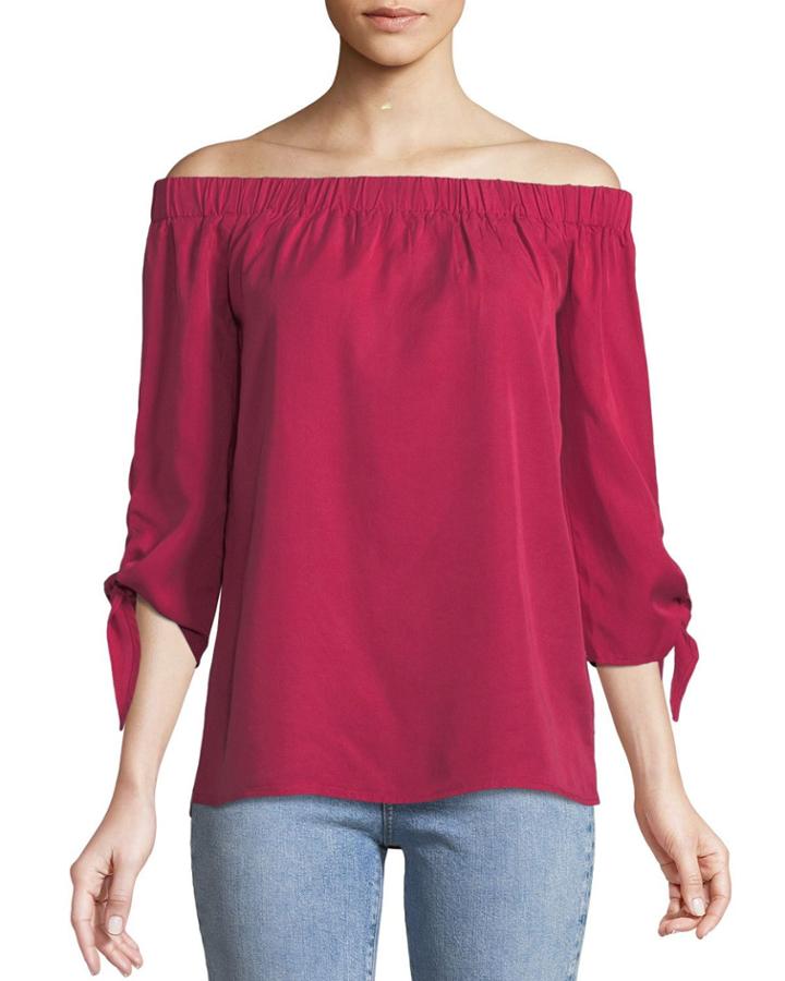 Off-the-shoulder Bow-cuff Tee