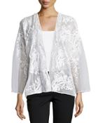 3/4-sleeve Sheer Embroidered Cardigan, White