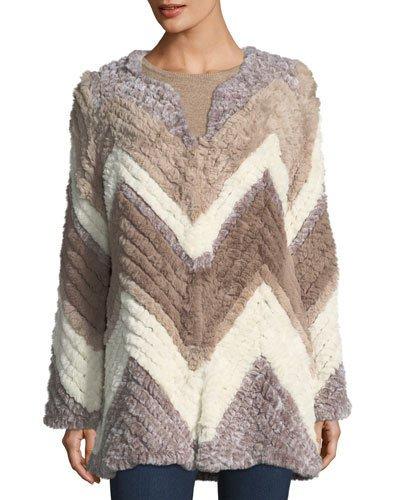 Chevron-knitted Faux-fur Jacket