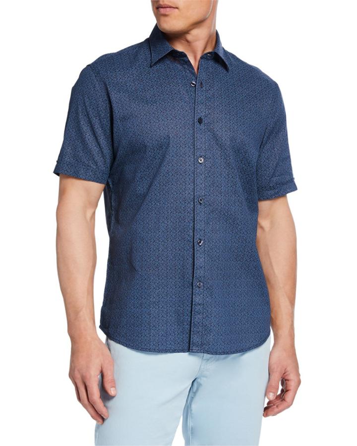 Men's Short-sleeve Floral Linen