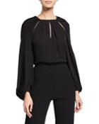 Georgette Cutout-neck Full-sleeve Blouse