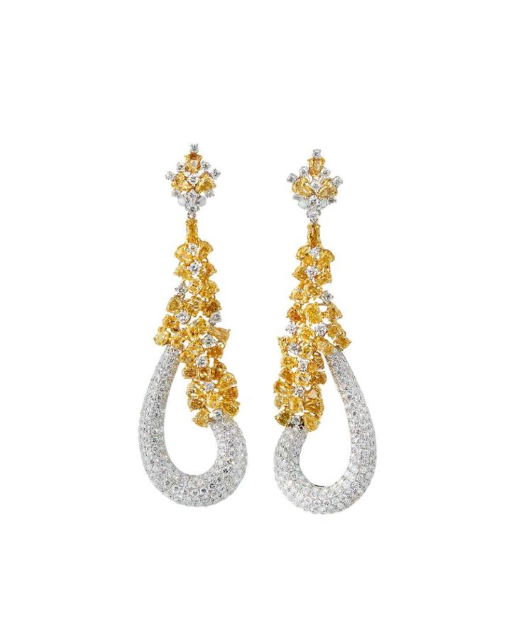 18k White Gold Yellow & White Diamond Drop Earrings
