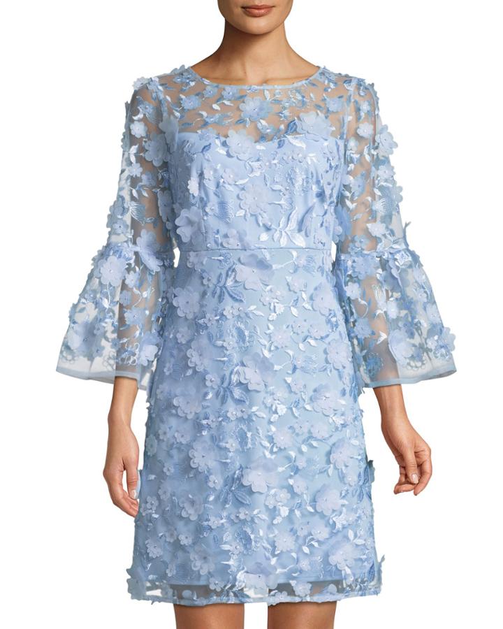3-d Floral-appliqu&eacute; Illusion Cocktail Dress