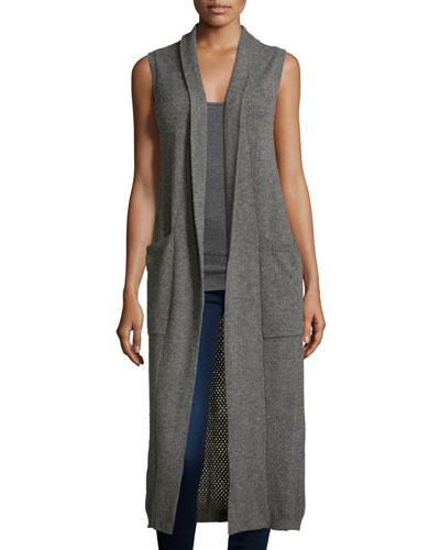 Cashmere Pointelle Duster Vest, Gray