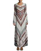 Caravan Paisley-print Long-sleeve Maxi Dress, Turquoise