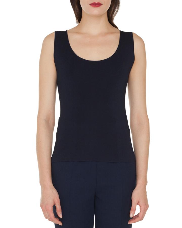 Scoop-neck Knit Viscose Crepe Tank Top