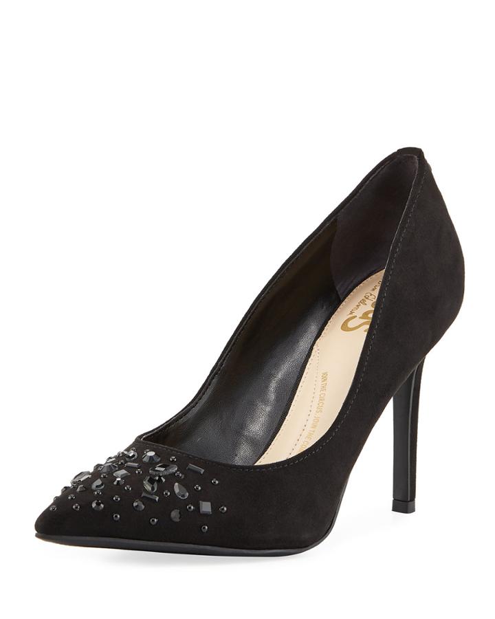 Haines Embellished-toe Faux-suede Pumps