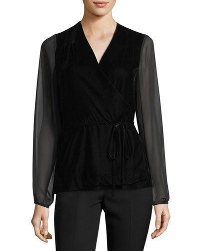 Velvet Tie-front Wrap Top