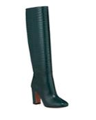 Croc-embossed Leather Knee Boots