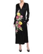 Floral-embroidered Wrap Dress