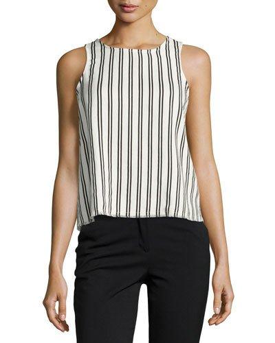 Striped Top With Lace-up Back, White/black