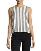 Striped Top With Lace-up Back, White/black