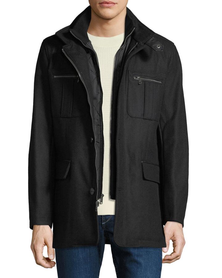 Men's Milton Car Coat With Knit Bib