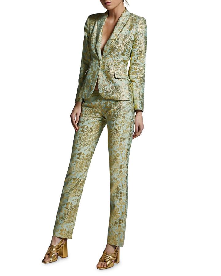 Drapana Silk Shawl Collar Jacquard Blazer