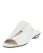 Kristen Zip-trim Leather Mule Slide Sandal - Silvertone Hardware