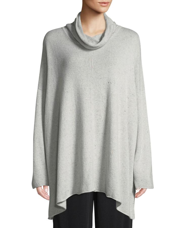 Cowl-neck Long-sleeve A-line Cashmere-blend Top