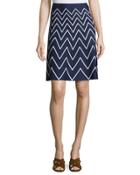 Stretch-knit Chevron Skirt, Blue/white