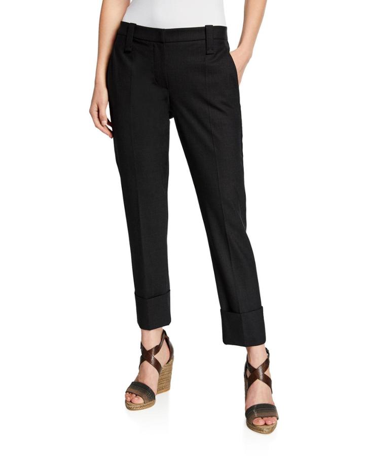 Wool Barrel-cuff Slash-pocket Ankle Pants
