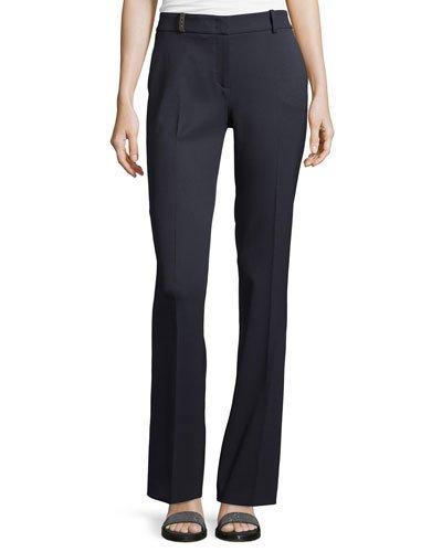 Flat-front Flared-leg Pants, Navy