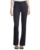 Flat-front Flared-leg Pants, Navy