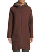 Long Cashmere Zip-up Hooded Coat