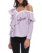 Asymmetrical Cold-shoulder Ruffled Blouse