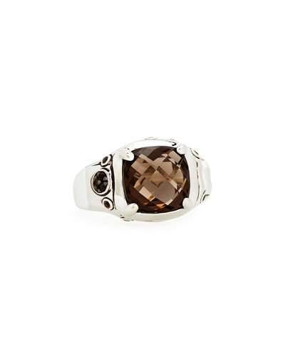 Batu Bamboo Cushion-cut Smoky Quartz Ring,