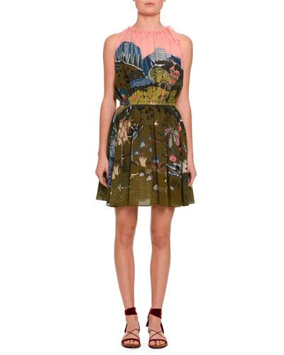 Garden Of Delight Gathered-neck Dress,