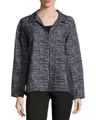 Tweed Zip-front Topper, Navy