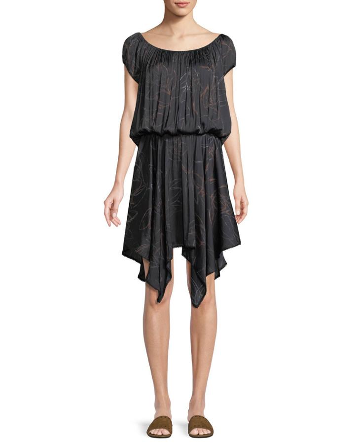 Ruched-neck Floral-print Dress