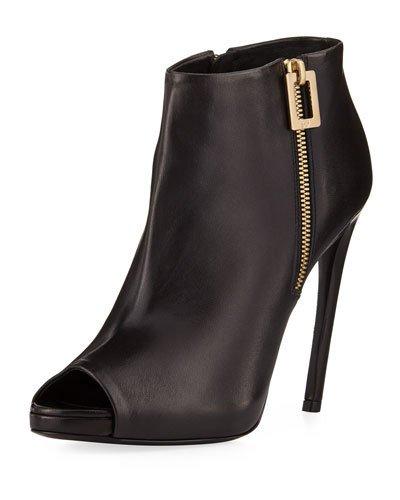 Leather Dual-zip Open-toe Bootie