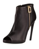 Leather Dual-zip Open-toe Bootie