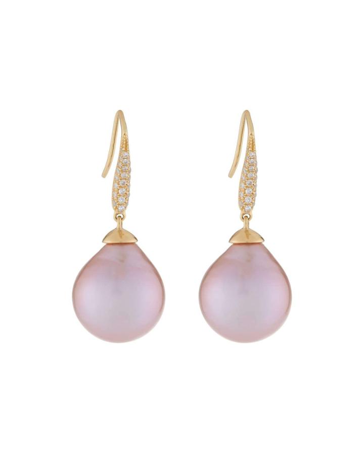 18k Kasumiga Pearl & Pave Diamond Drop Earrings