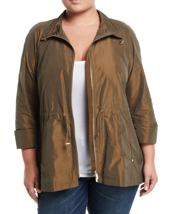 Brandy Metallic Zip-front Topper Jacket,
