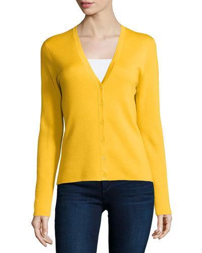 Button-front Cashmere Cardigan, Daffodil