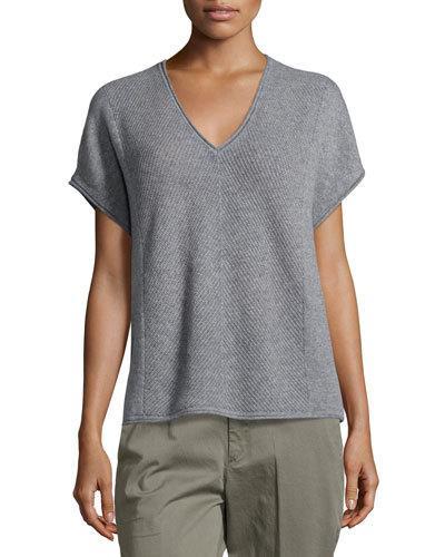 Short-sleeve Chevron-stitch Top