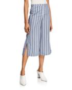 Striped Wide-leg Culotte Cropped Pants