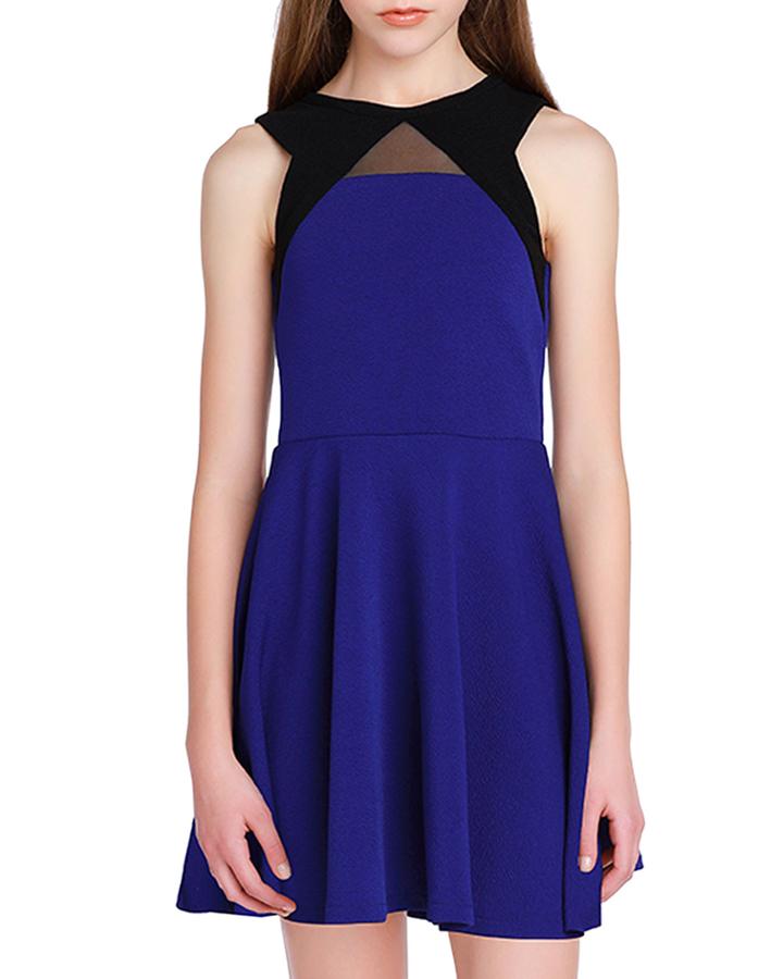Girl's The Carly Mesh Trim Two-tone Dress,