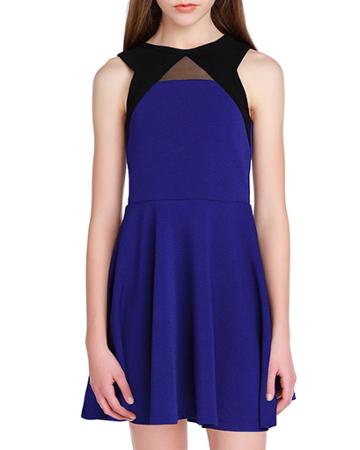 Girl's The Carly Mesh Trim Two-tone Dress,