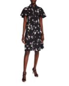 Flutter-sleeve Tie-neck Dress