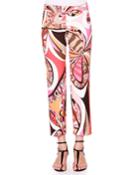 Emilio Pucci Cropped Flat-front Printed Pants, Women's, Size: 42/8, Pink/marrnone