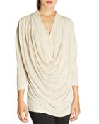 Shimmer-knit Cowl-front Top, Gold