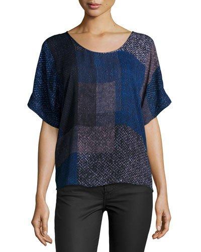Round-neck Elbow-sleeve Top, Bright Indigo