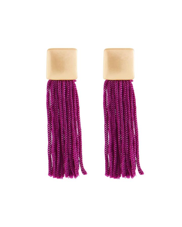 Nylon Tassel Earrings With Metal Cap, Purple