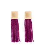 Nylon Tassel Earrings With Metal Cap, Purple